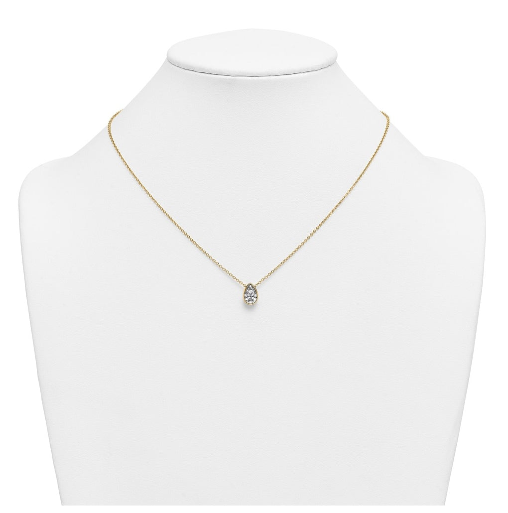 14k Yellow Gold 1 1/2 carat Certified Lab Grown Diamond VS+ F+ Pear Complete 18 inch Bezel Set Solitaire Necklace
