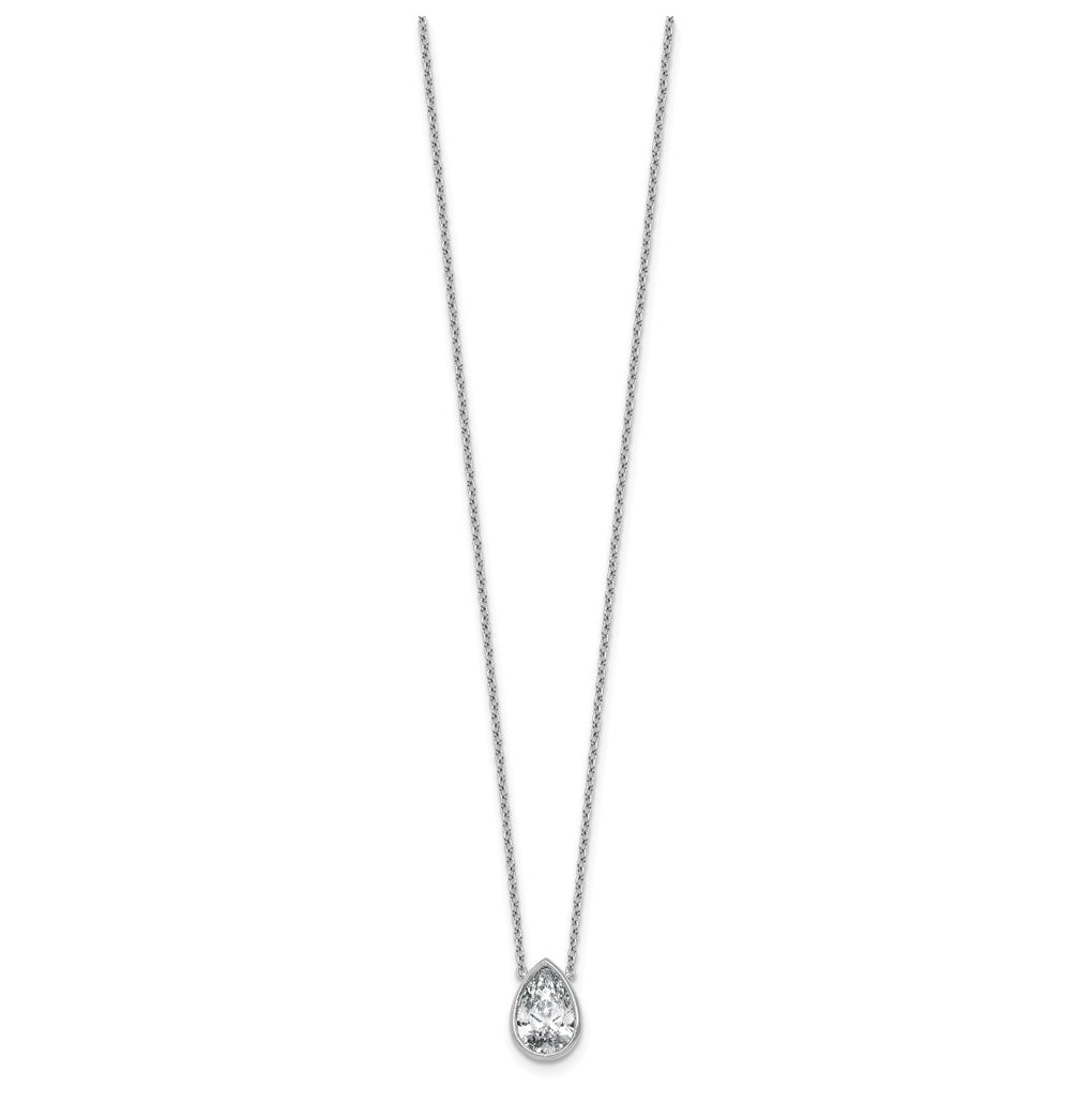 14k White Gold 2 carat Certified Lab Grown Diamond VS+ F+ Pear Complete 18 inch Bezel Set Solitaire Necklace