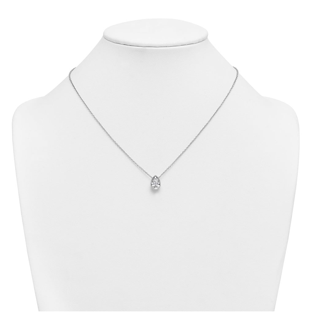 14k White Gold 2 carat Certified Lab Grown Diamond VS+ F+ Pear Complete 18 inch Bezel Set Solitaire Necklace