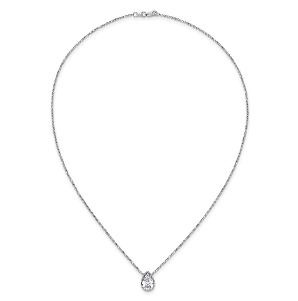 14k White Gold 2 carat Certified Lab Grown Diamond VS+ F+ Pear Complete 18 inch Bezel Set Solitaire Necklace