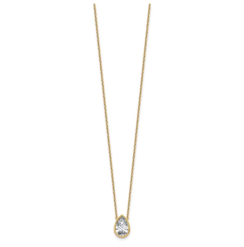 14k Yellow Gold 2 carat Certified Lab Grown Diamond VS+ F+ Pear Complete 18 inch Bezel Set Solitaire Necklace