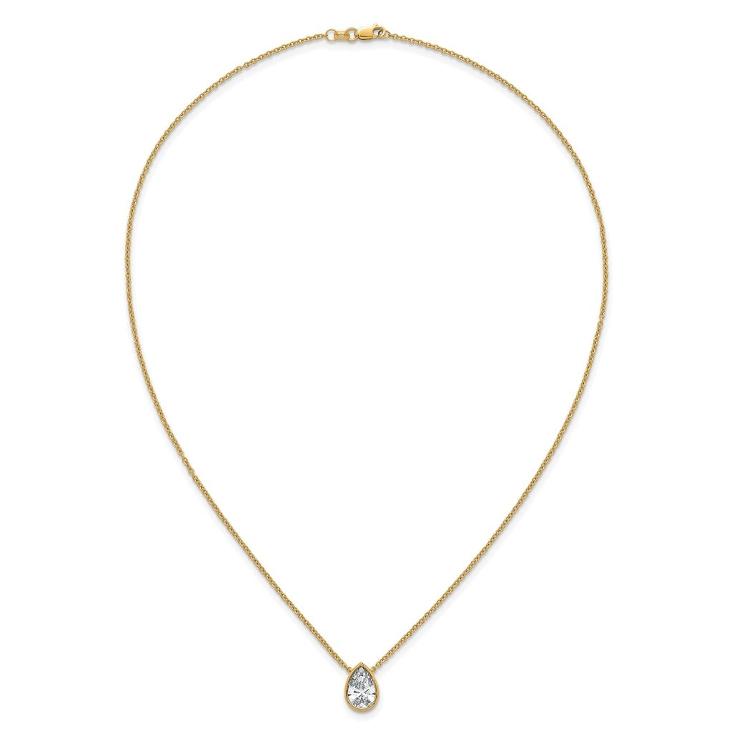 14k Yellow Gold 2 carat Certified Lab Grown Diamond VS+ F+ Pear Complete 18 inch Bezel Set Solitaire Necklace
