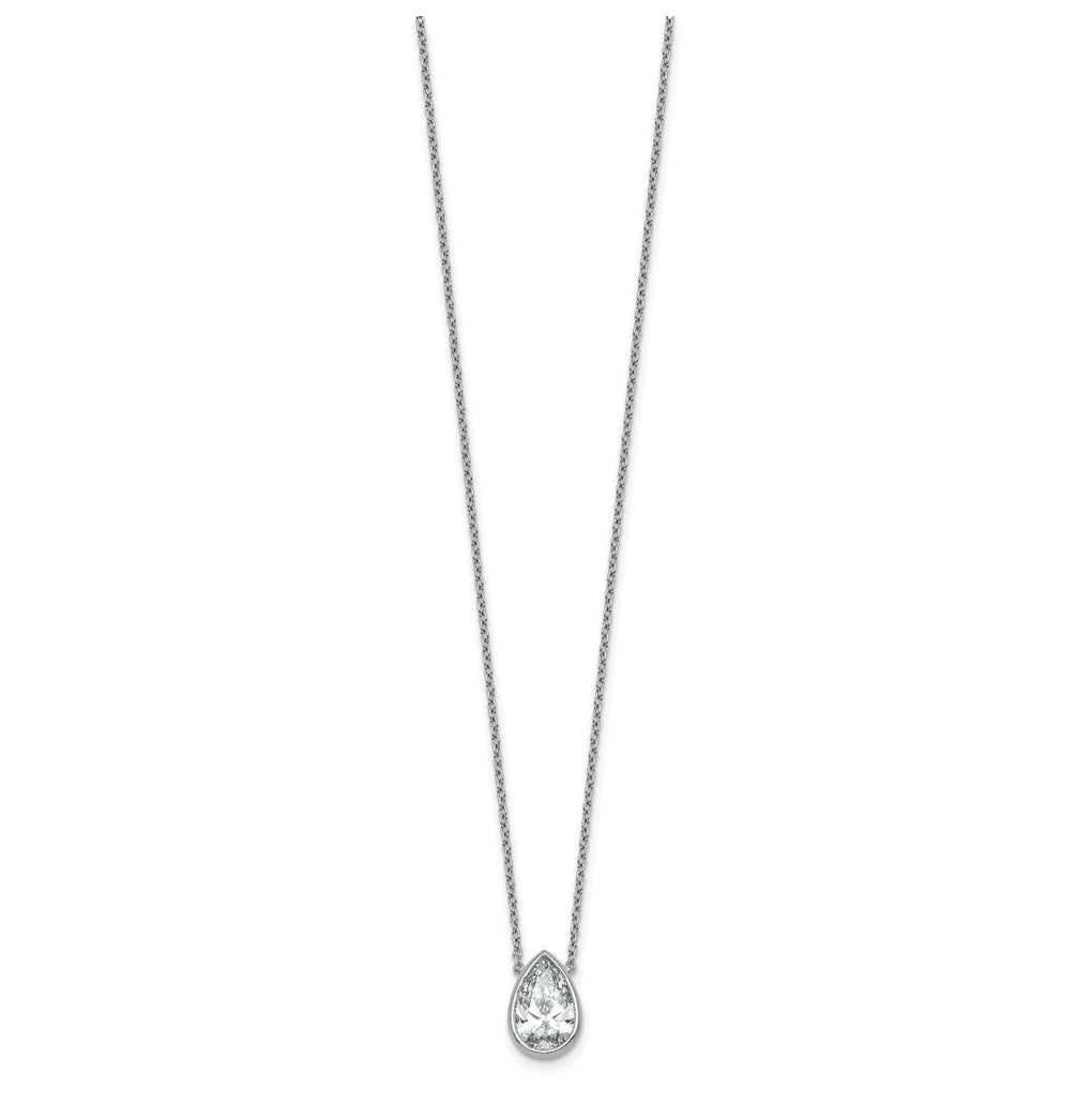 14k White Gold 2 1/2 carat Certified Lab Grown Diamond VS+ F+ Pear Complete 18 inch Bezel Set Solitaire Necklace