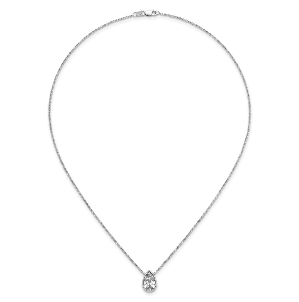 14k White Gold 2 1/2 carat Certified Lab Grown Diamond VS+ F+ Pear Complete 18 inch Bezel Set Solitaire Necklace