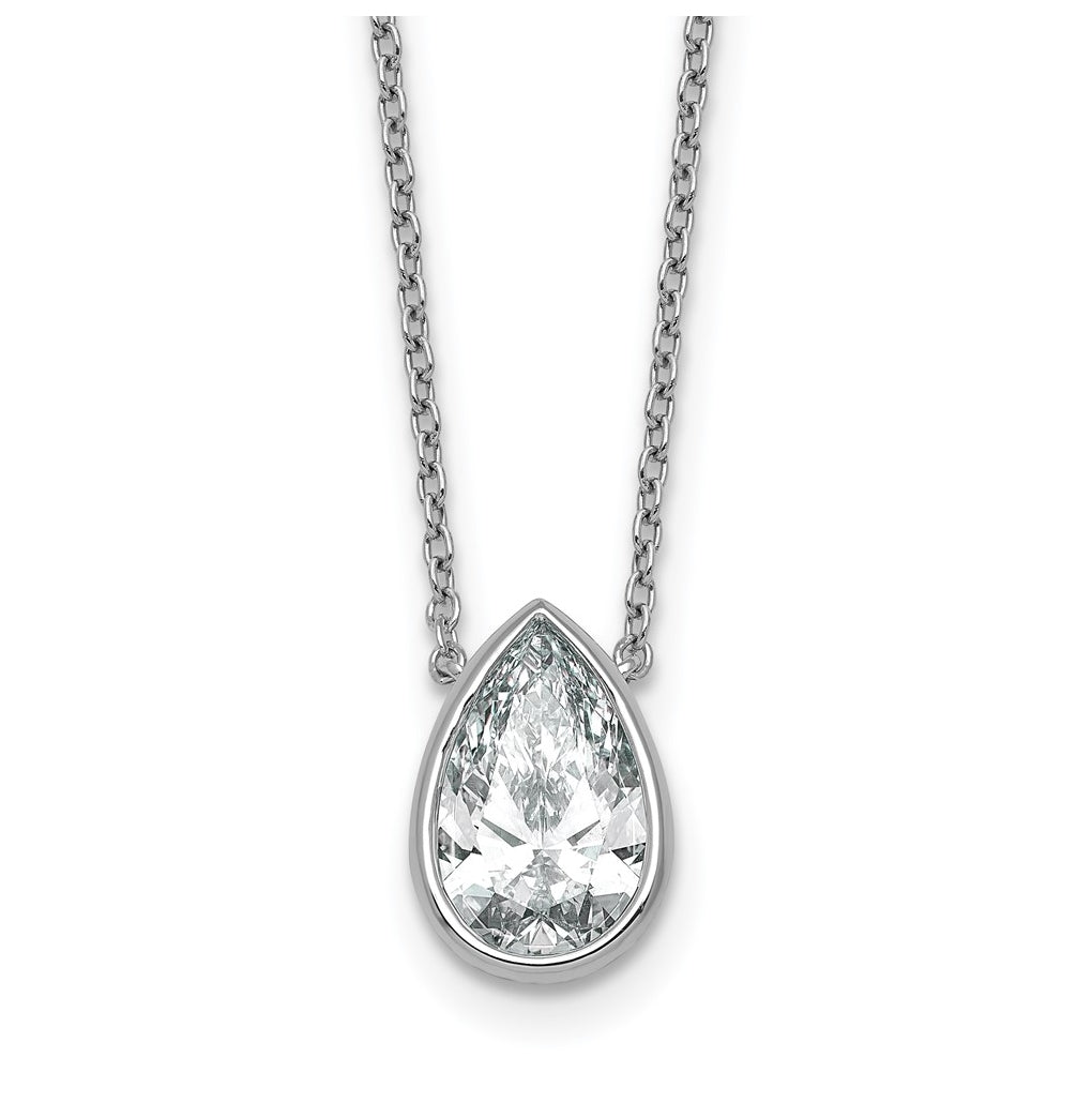 14k White Gold 2 1/2 carat Certified Lab Grown Diamond VS+ F+ Pear Complete 18 inch Bezel Set Solitaire Necklace