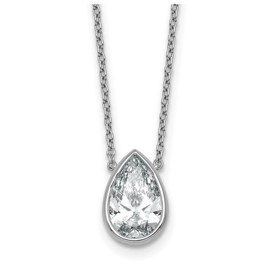 14k White Gold 2 1/2 carat Certified Lab Grown Diamond VS+ F+ Pear Complete 18 inch Bezel Set Solitaire Necklace