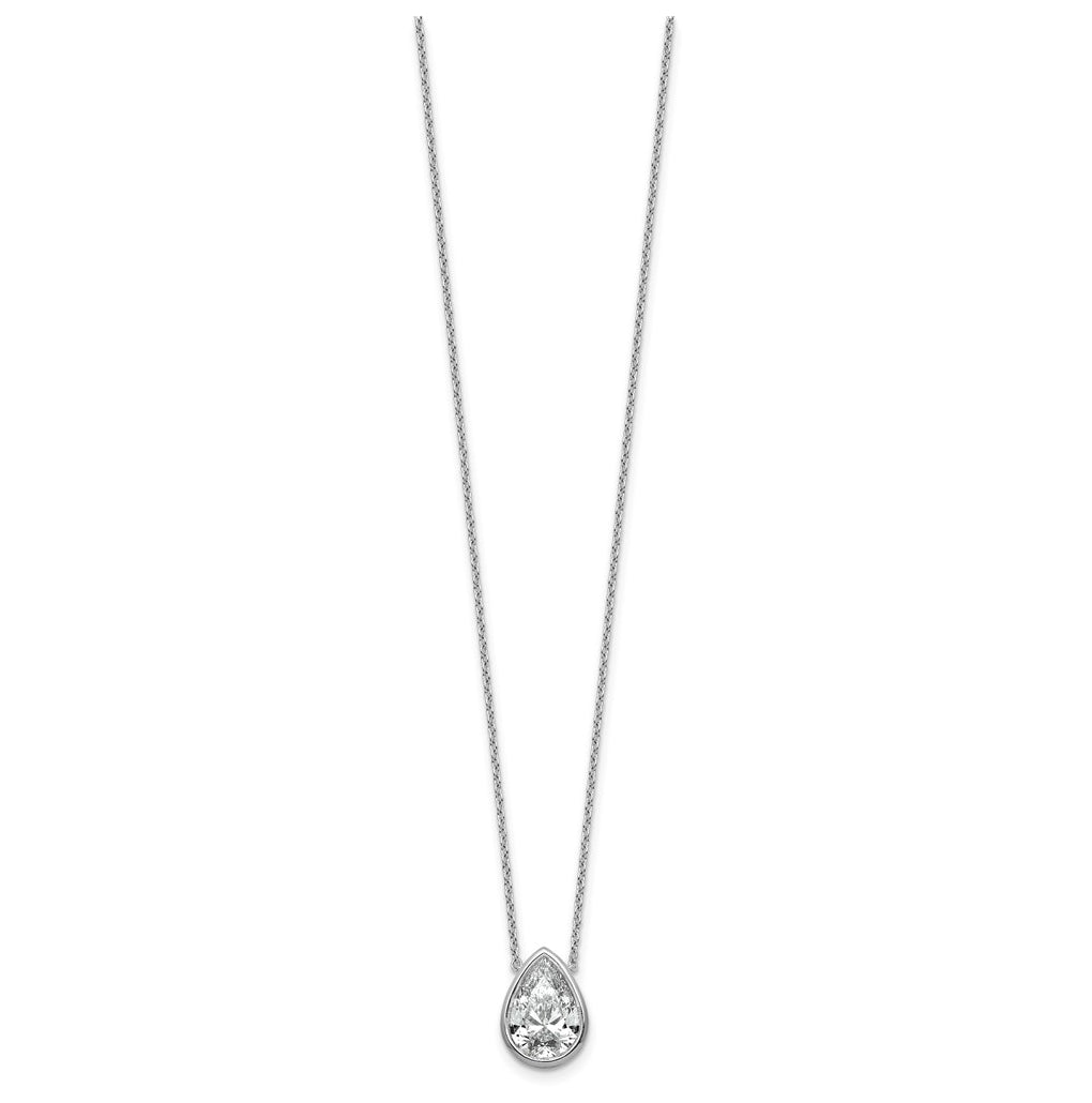 14k White Gold 3 carat Certified Lab Grown Diamond VS+ F+ Pear Complete 18 inch Bezel Set Solitaire Necklace