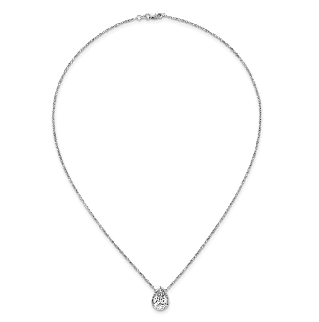 14k White Gold 3 carat Certified Lab Grown Diamond VS+ F+ Pear Complete 18 inch Bezel Set Solitaire Necklace