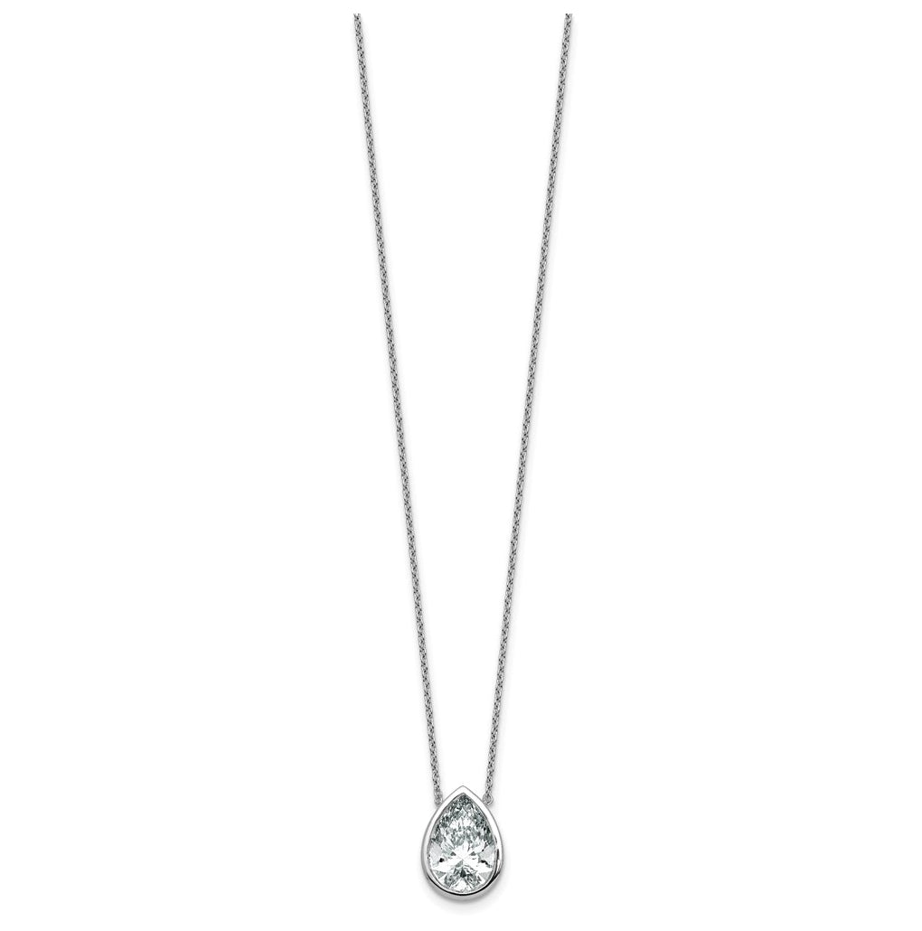 14k White Gold 4 carat Certified Lab Grown Diamond VS+ F+ Pear Complete 18 inch Bezel Set Solitaire Necklace