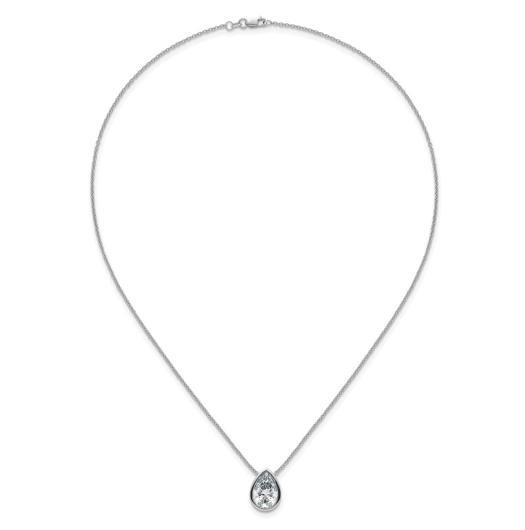 14k White Gold 4 carat Certified Lab Grown Diamond VS+ F+ Pear Complete 18 inch Bezel Set Solitaire Necklace