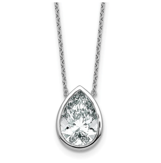 14k White Gold 4 carat Certified Lab Grown Diamond VS+ F+ Pear Complete 18 inch Bezel Set Solitaire Necklace