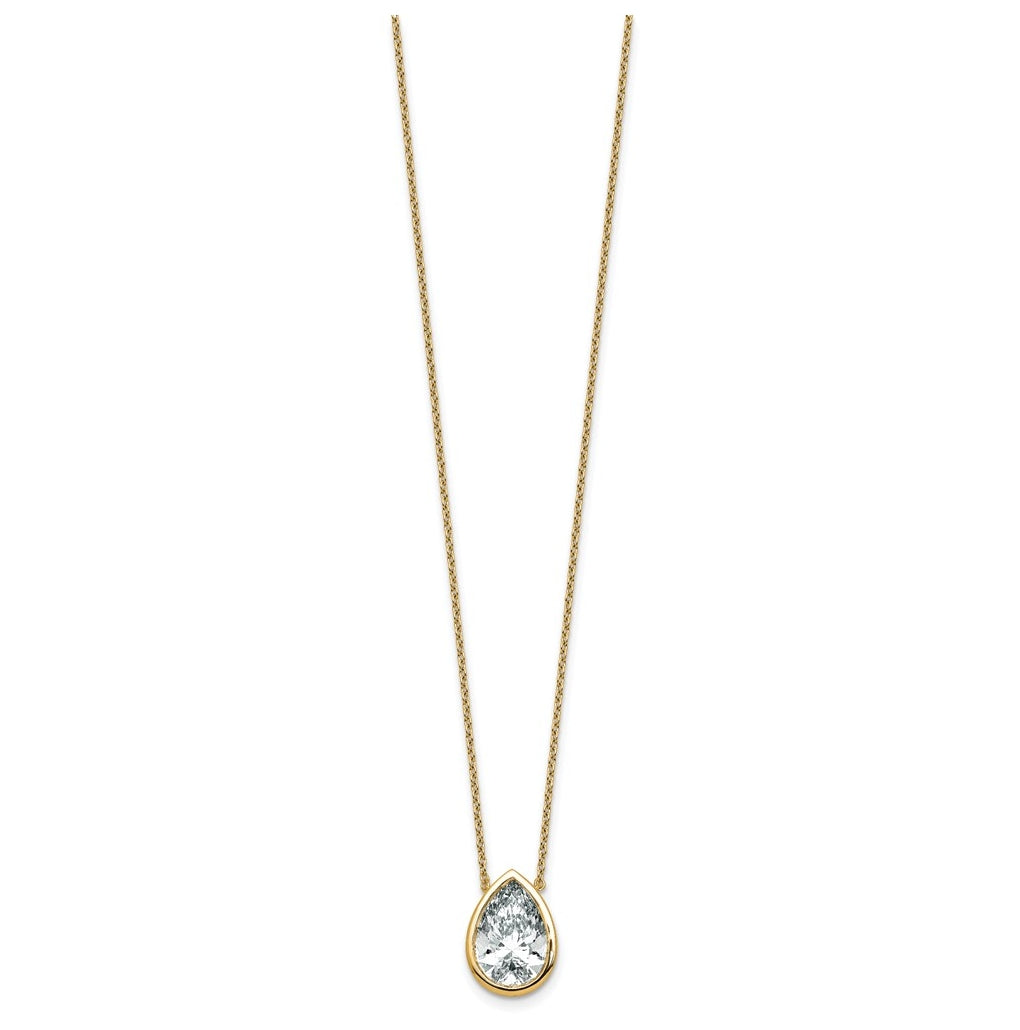 14k Yellow Gold 4 carat Certified Lab Grown Diamond VS+ F+ Pear Complete 18 inch Bezel Set Solitaire Necklace