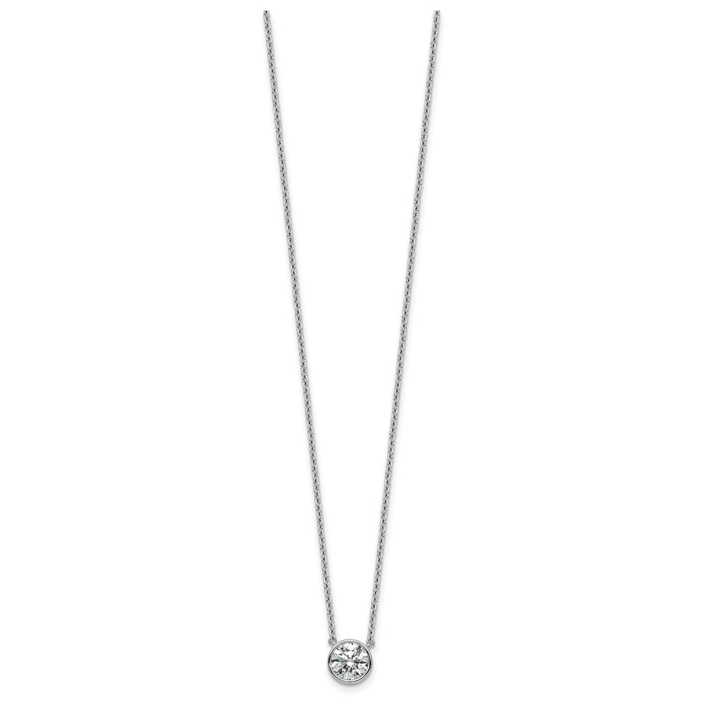 14k White Gold 1 carat Certified Lab Grown Diamond VS+ F+ Round Complete Bezel Set 18 inch Necklace
