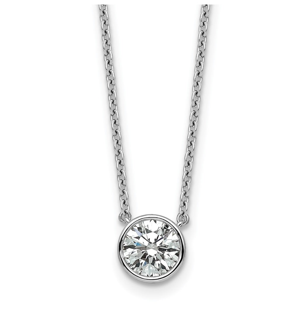 14k White Gold 1 carat Certified Lab Grown Diamond VS+ F+ Round Complete Bezel Set 18 inch Necklace