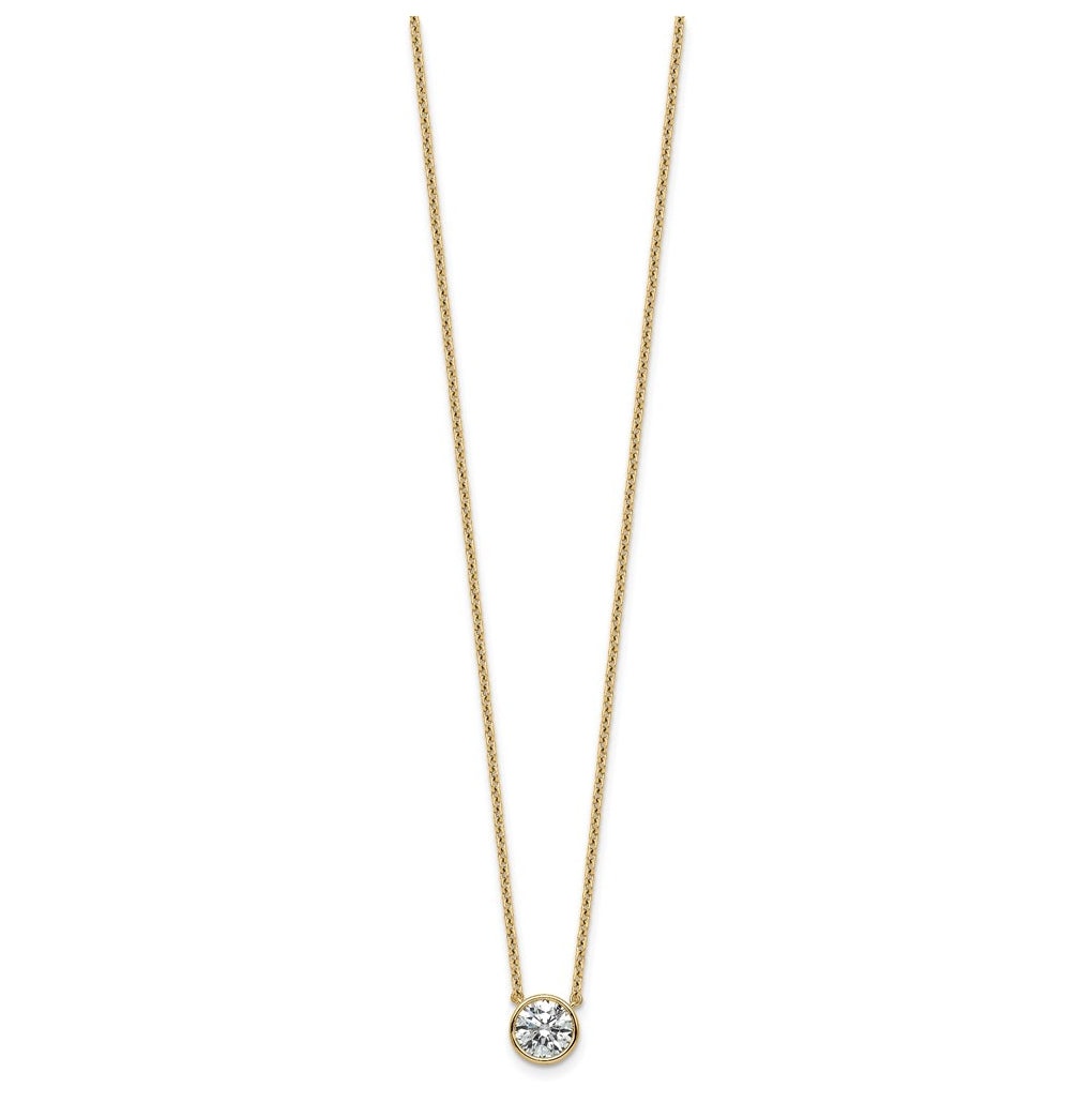 14k Yellow Gold 1 carat Certified Lab Grown Diamond VS+ F+ Round Complete Bezel Set 18 inch Necklace