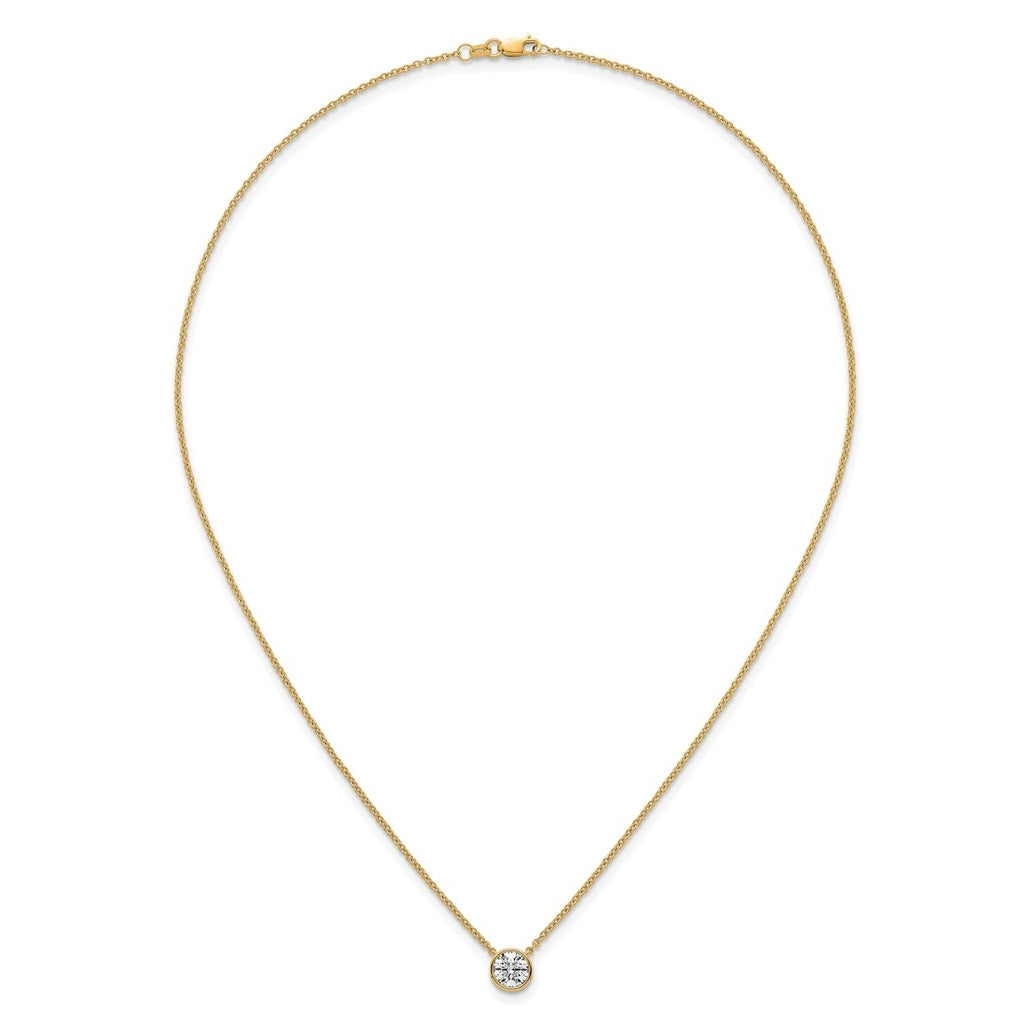14k Yellow Gold 1 carat Certified Lab Grown Diamond VS+ F+ Round Complete Bezel Set 18 inch Necklace