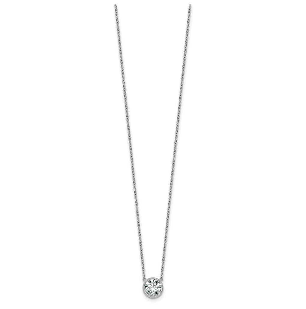 14k White Gold 1 1/2 carat Certified Lab Grown Diamond VS+ F+ Round Complete Bezel Set 18 inch Necklace