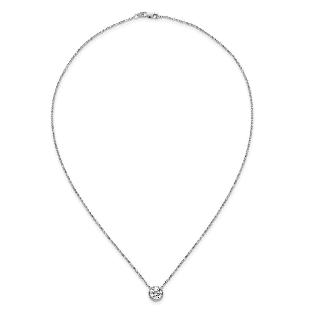 14k White Gold 1 1/2 carat Certified Lab Grown Diamond VS+ F+ Round Complete Bezel Set 18 inch Necklace