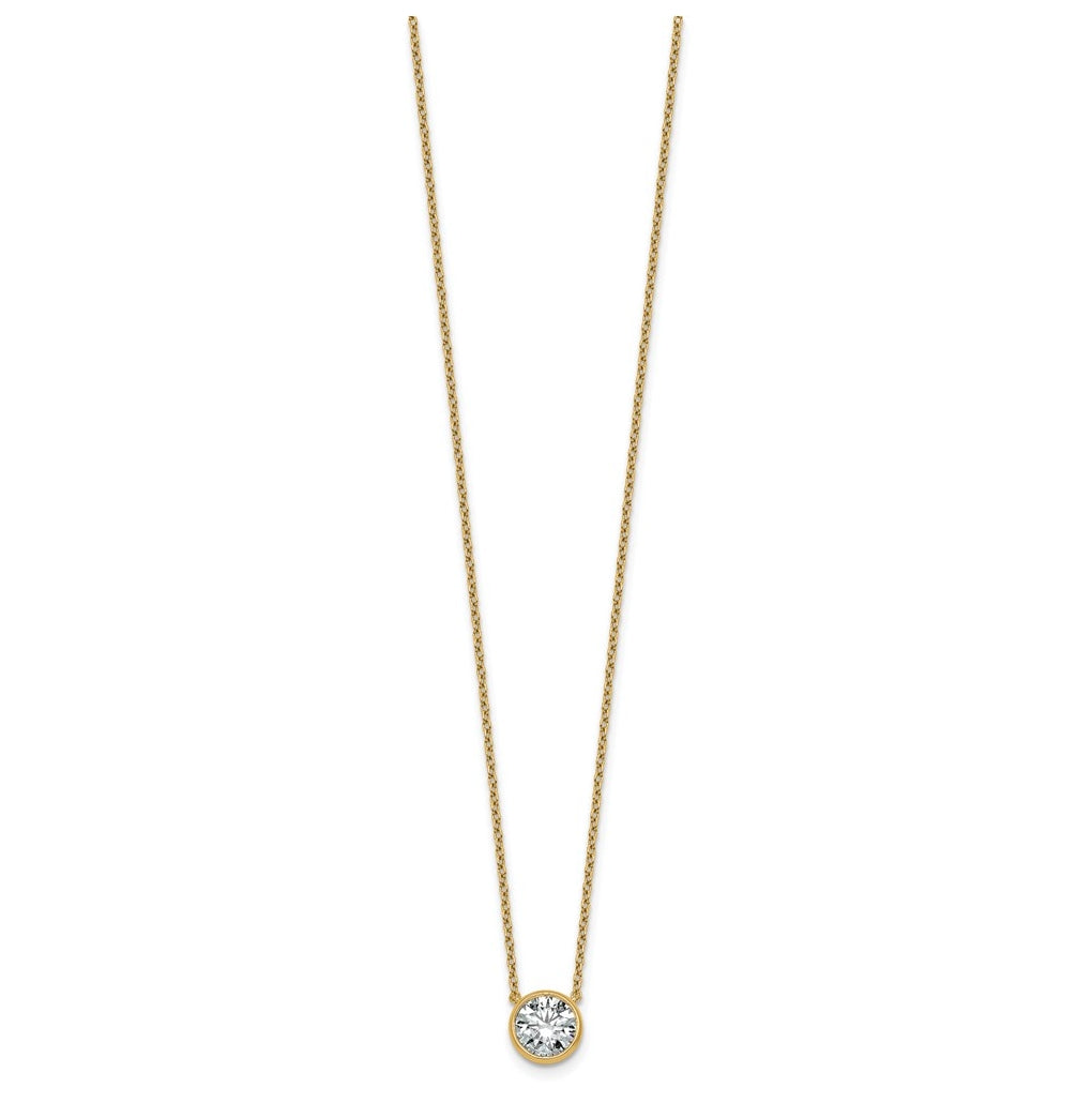 14k Yellow Gold 1 1/2 carat Certified Lab Grown Diamond VS+ F+ Round Complete Bezel Set 18 inch Necklace
