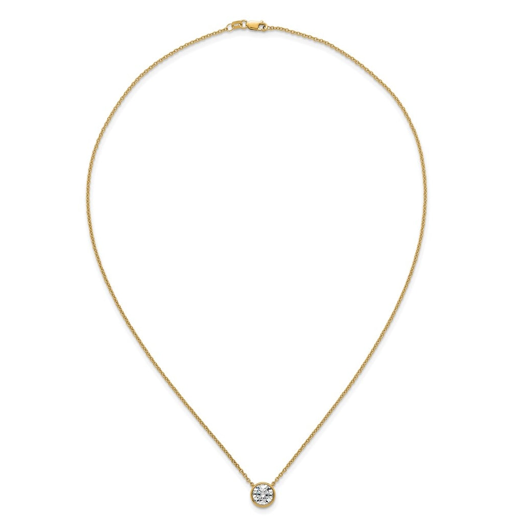 14k Yellow Gold 1 1/2 carat Certified Lab Grown Diamond VS+ F+ Round Complete Bezel Set 18 inch Necklace