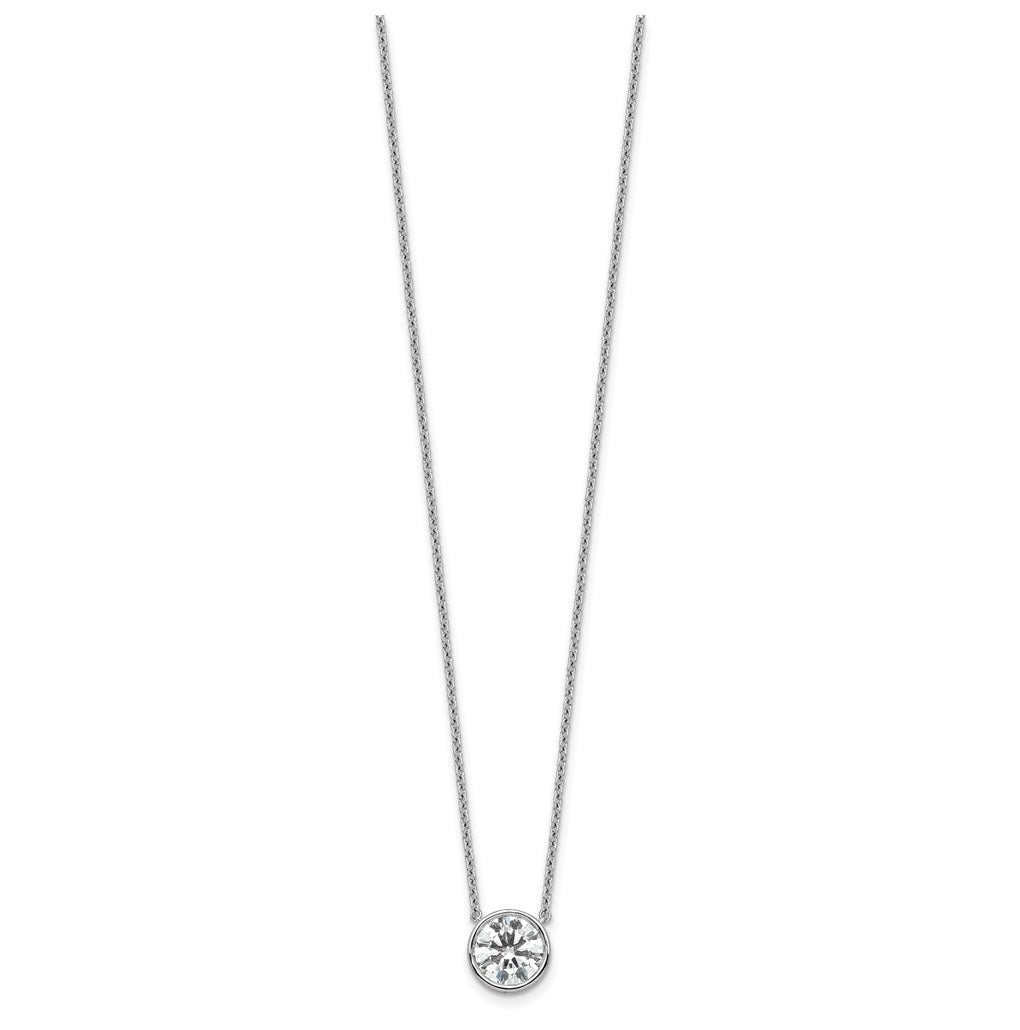 14k White Gold 2 carat Certified Lab Grown Diamond VS+ F+ Round Complete Bezel Set 18 inch Necklace