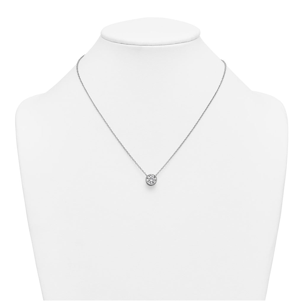 14k White Gold 2 carat Certified Lab Grown Diamond VS+ F+ Round Complete Bezel Set 18 inch Necklace