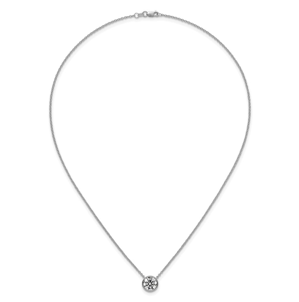 14k White Gold 2 carat Certified Lab Grown Diamond VS+ F+ Round Complete Bezel Set 18 inch Necklace