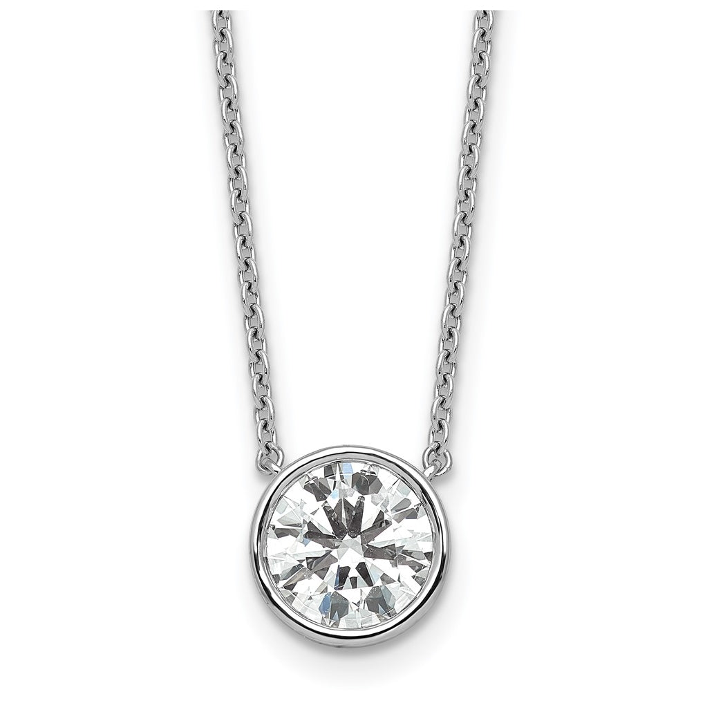 14k White Gold 2 carat Certified Lab Grown Diamond VS+ F+ Round Complete Bezel Set 18 inch Necklace