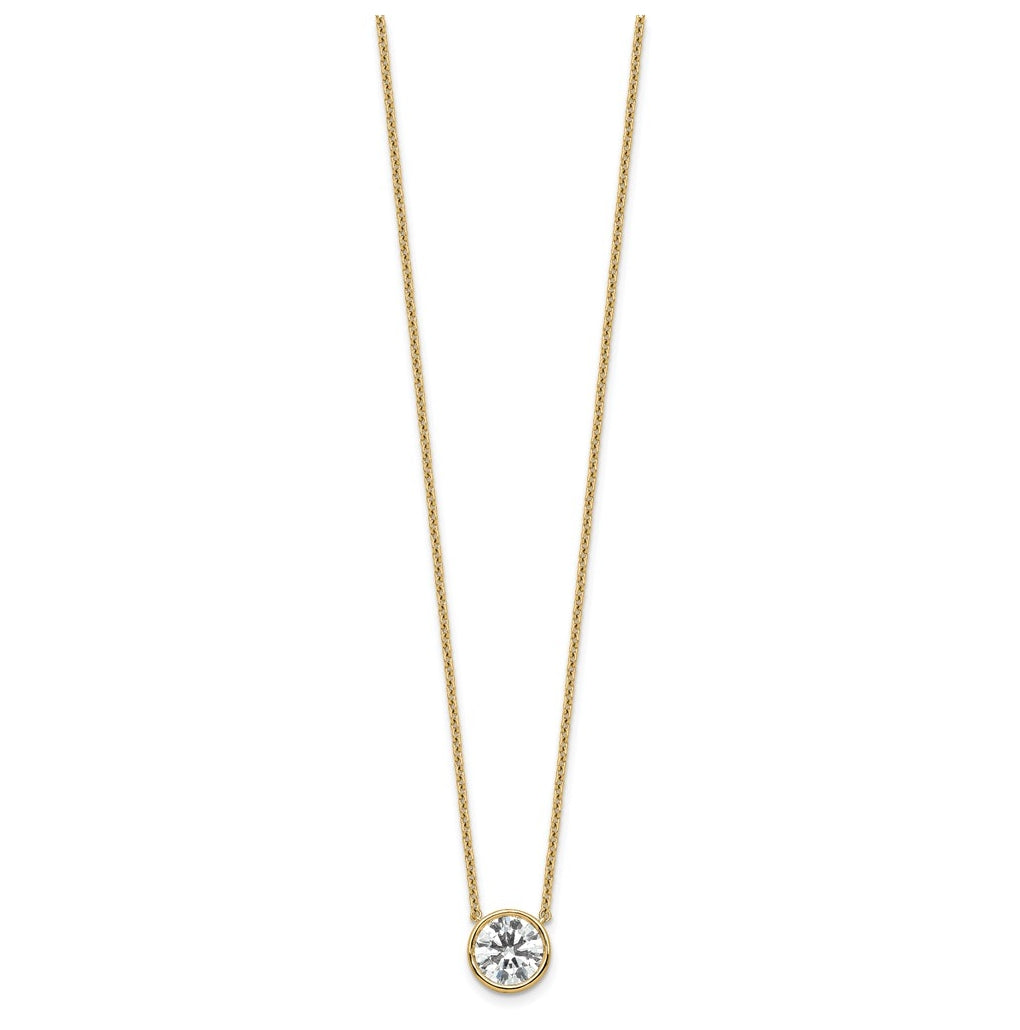14k Yellow Gold 2 carat Certified Lab Grown Diamond VS+ F+ Round Complete Bezel Set 18 inch Necklace