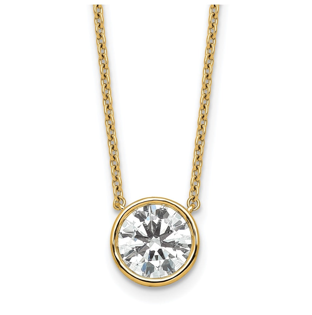14k Yellow Gold 2 carat Certified Lab Grown Diamond VS+ F+ Round Complete Bezel Set 18 inch Necklace