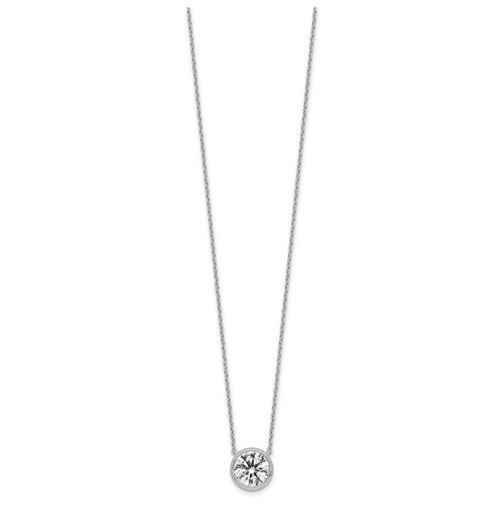 14k White Gold 2 1/2 carat Certified Lab Grown Diamond VS+ F+ Round Complete Bezel Set 18 inch Necklace