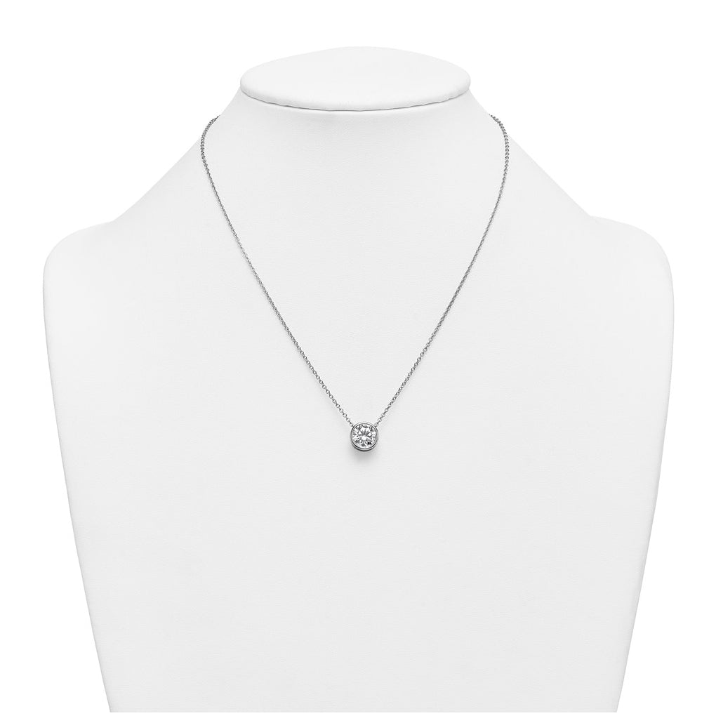14k White Gold 2 1/2 carat Certified Lab Grown Diamond VS+ F+ Round Complete Bezel Set 18 inch Necklace