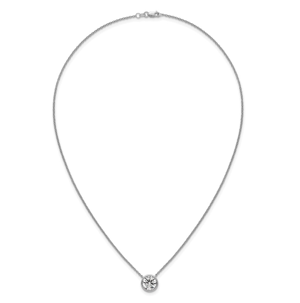 14k White Gold 2 1/2 carat Certified Lab Grown Diamond VS+ F+ Round Complete Bezel Set 18 inch Necklace