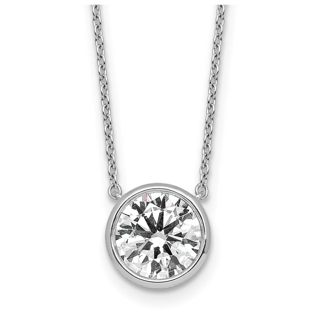 14k White Gold 2 1/2 carat Certified Lab Grown Diamond VS+ F+ Round Complete Bezel Set 18 inch Necklace