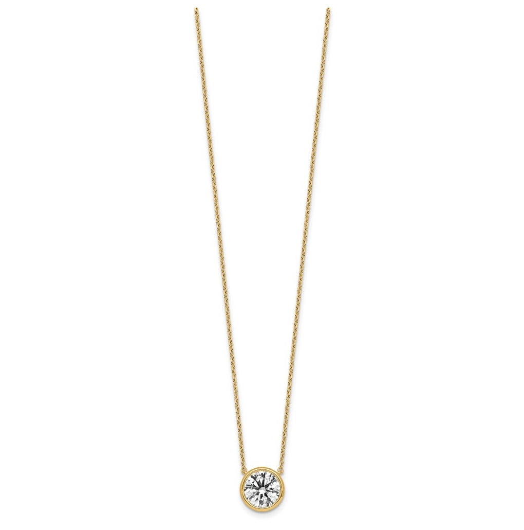 14k Yellow Gold 2 1/2 carat Certified Lab Grown Diamond VS+ F+ Round Complete Bezel Set 18 inch Necklace