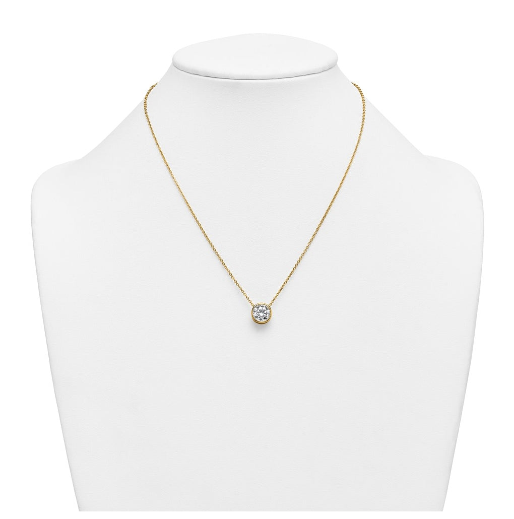 14k Yellow Gold 2 1/2 carat Certified Lab Grown Diamond VS+ F+ Round Complete Bezel Set 18 inch Necklace