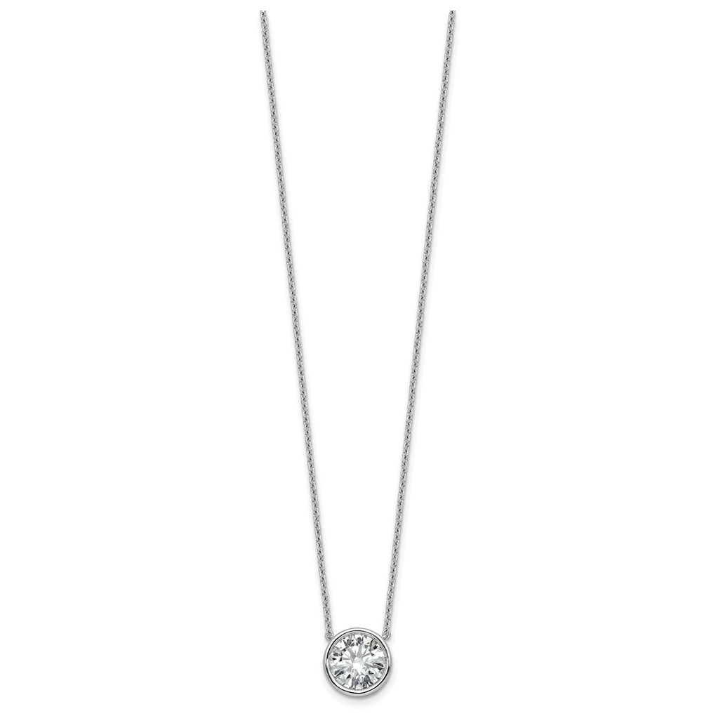 14k White Gold 3 carat Certified Lab Grown Diamond VS+ F+ Round Complete Bezel Set 18 inch Necklace