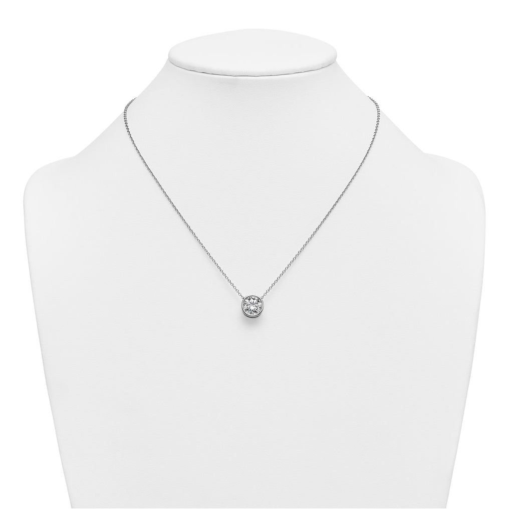 14k White Gold 3 carat Certified Lab Grown Diamond VS+ F+ Round Complete Bezel Set 18 inch Necklace