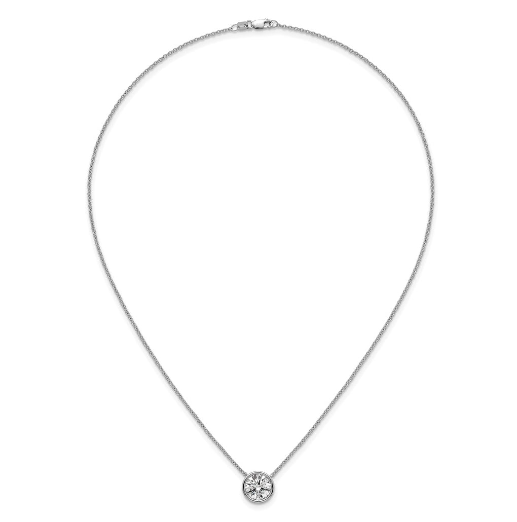 14k White Gold 3 carat Certified Lab Grown Diamond VS+ F+ Round Complete Bezel Set 18 inch Necklace