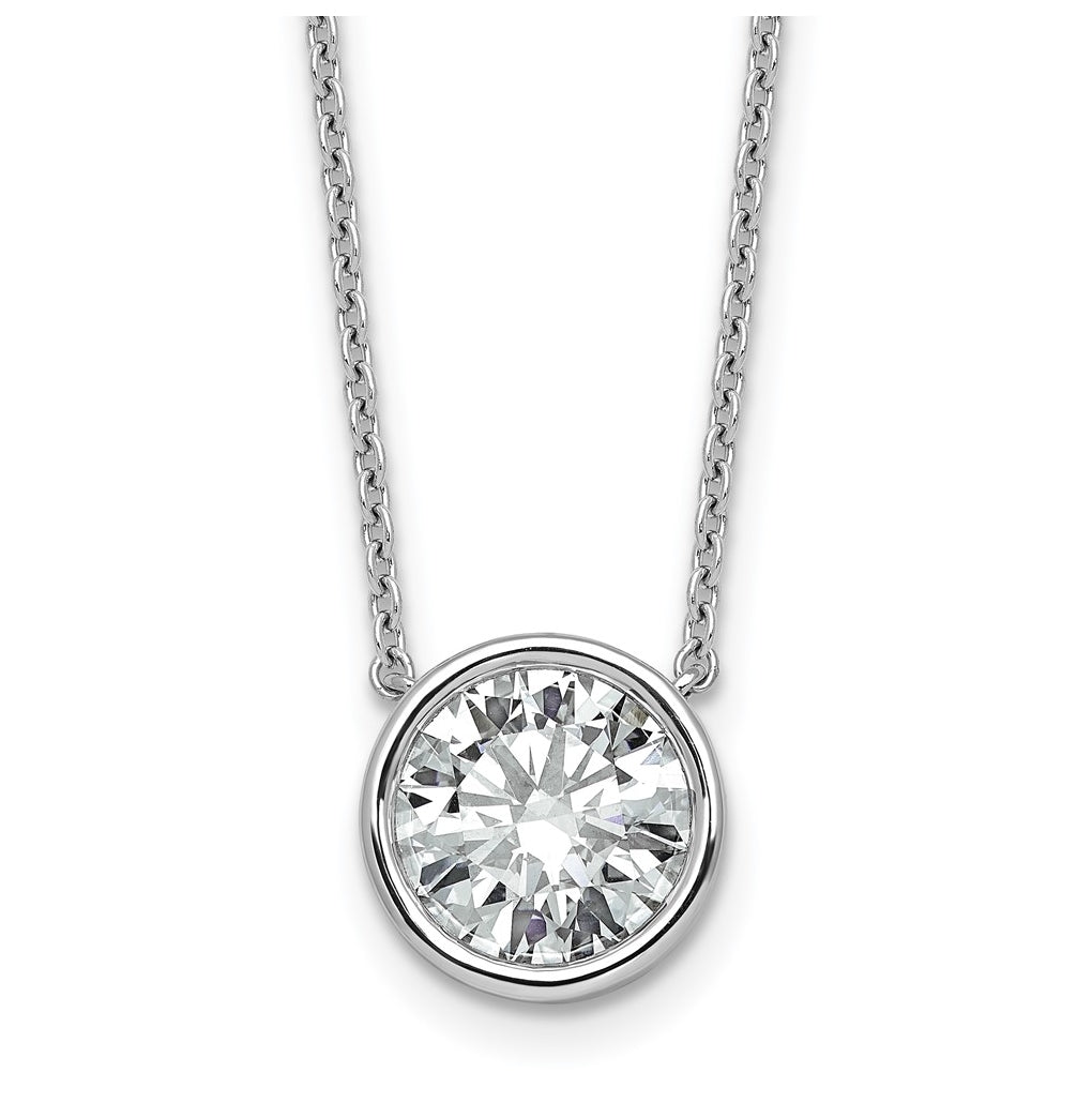 14k White Gold 3 carat Certified Lab Grown Diamond VS+ F+ Round Complete Bezel Set 18 inch Necklace