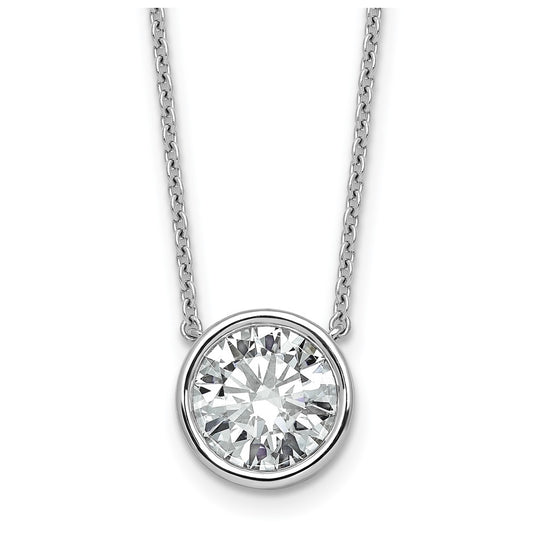 14k White Gold 3 carat Certified Lab Grown Diamond VS+ F+ Round Complete Bezel Set 18 inch Necklace