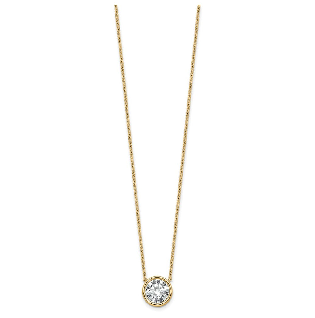 14k Yellow Gold 3 carat Certified Lab Grown Diamond VS+ F+ Round Complete Bezel Set 18 inch Necklace