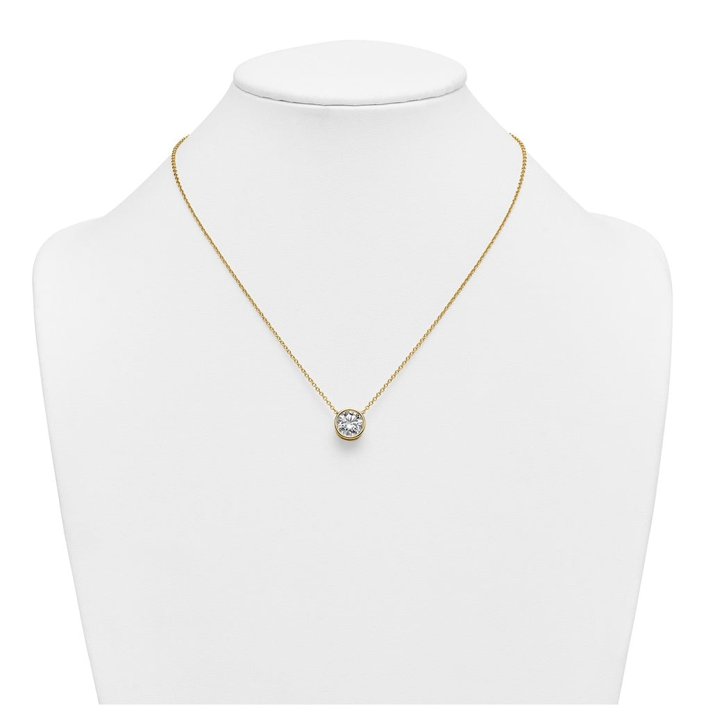 14k Yellow Gold 3 carat Certified Lab Grown Diamond VS+ F+ Round Complete Bezel Set 18 inch Necklace