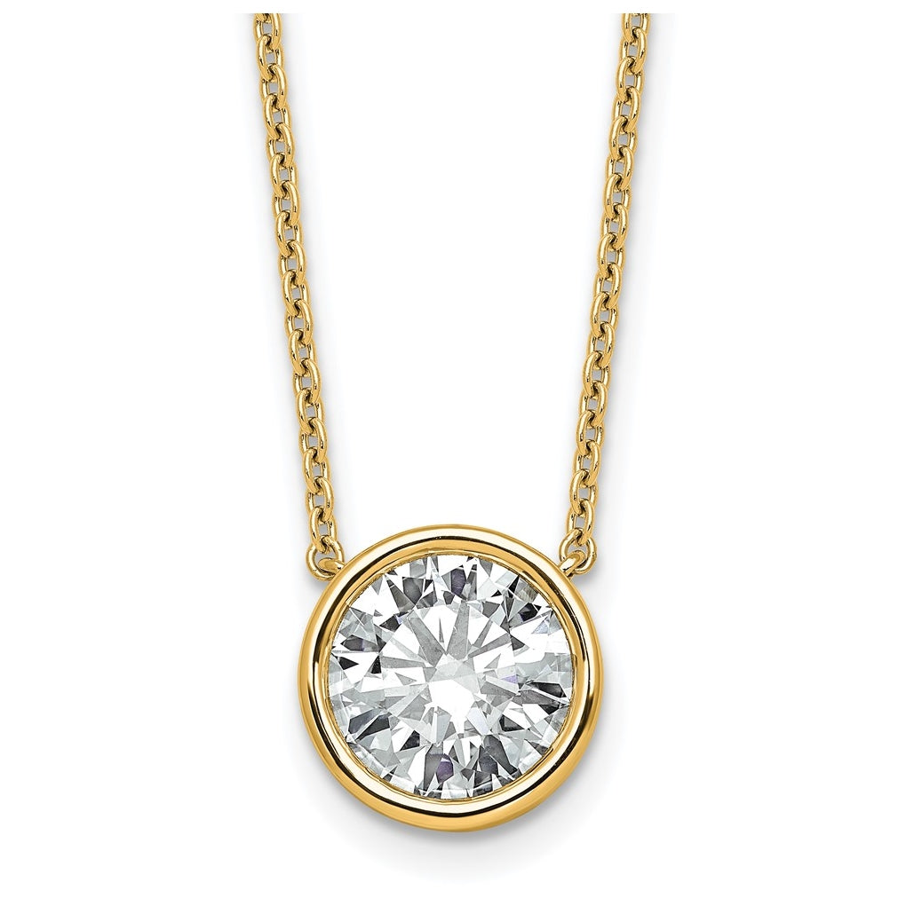 14k Yellow Gold 3 carat Certified Lab Grown Diamond VS+ F+ Round Complete Bezel Set 18 inch Necklace
