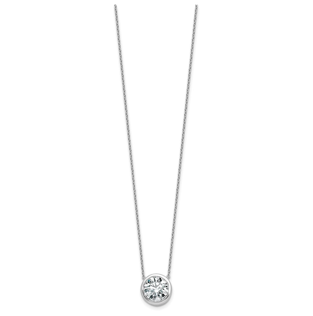 14k White Gold 4 carat Certified Lab Grown Diamond VS+ F+ Round Complete Bezel Set 18 inch Necklace