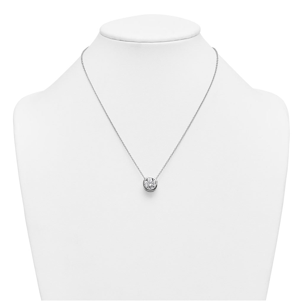 14k White Gold 4 carat Certified Lab Grown Diamond VS+ F+ Round Complete Bezel Set 18 inch Necklace