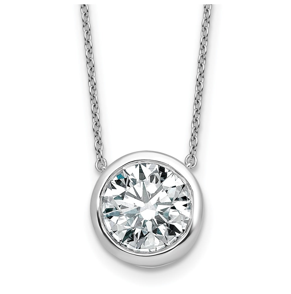 14k White Gold 4 carat Certified Lab Grown Diamond VS+ F+ Round Complete Bezel Set 18 inch Necklace