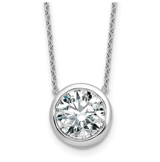 14k White Gold 4 carat Certified Lab Grown Diamond VS+ F+ Round Complete Bezel Set 18 inch Necklace