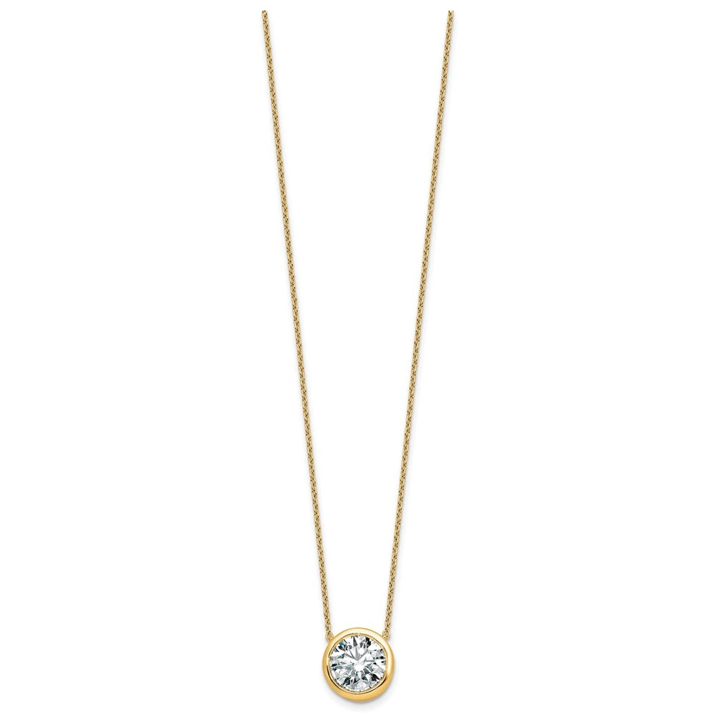 14k Yellow Gold 4 carat Certified Lab Grown Diamond VS+ F+ Round Complete Bezel Set 18 inch Necklace