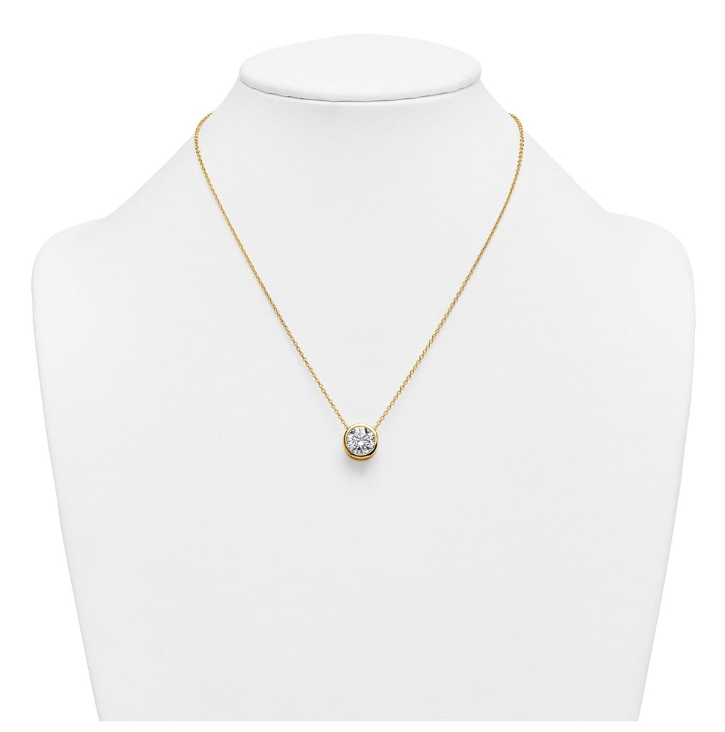 14k Yellow Gold 4 carat Certified Lab Grown Diamond VS+ F+ Round Complete Bezel Set 18 inch Necklace